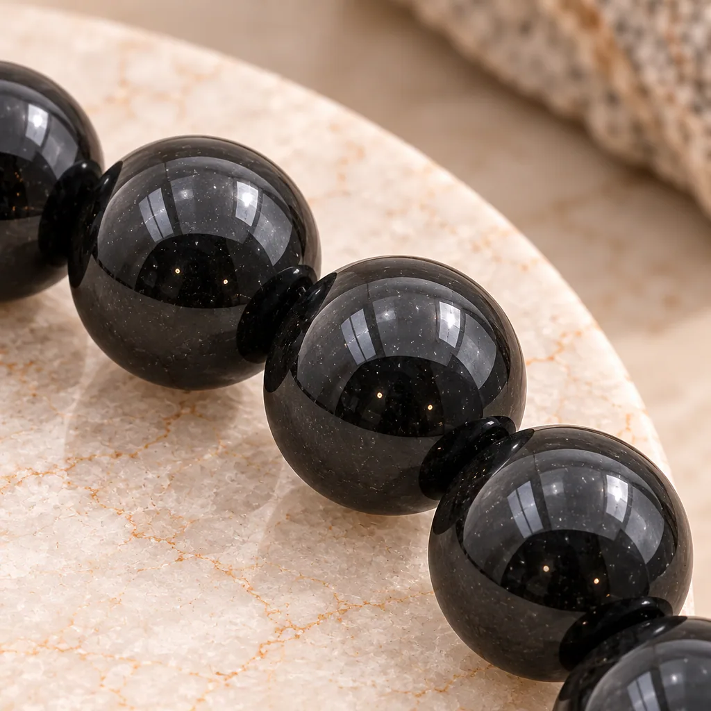Bracelet à boules en Tourmaline noire · 6 mm · Brésil · Grade A — vue studio 3