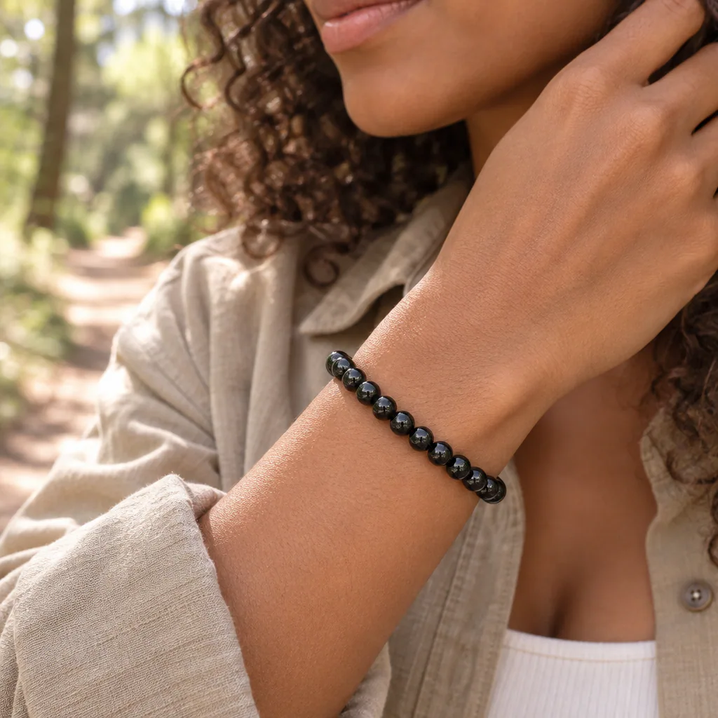 Bracelet à boules en Tourmaline noire · 6 mm · Brésil · Grade A — vue portée 1