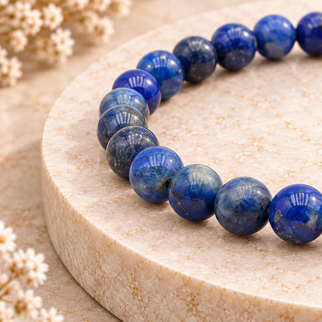 Bracelet à boules en Lapis Lazuli · 6 mm · Afghanistan · Grade A — vue studio 2