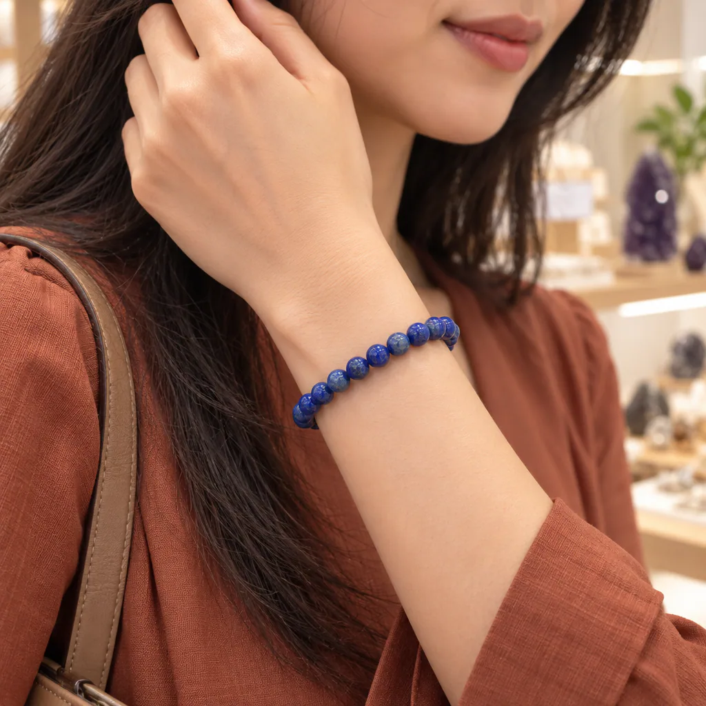 Bracelet à boules en Lapis Lazuli · 6 mm · Afghanistan · Grade A — vue portée 1