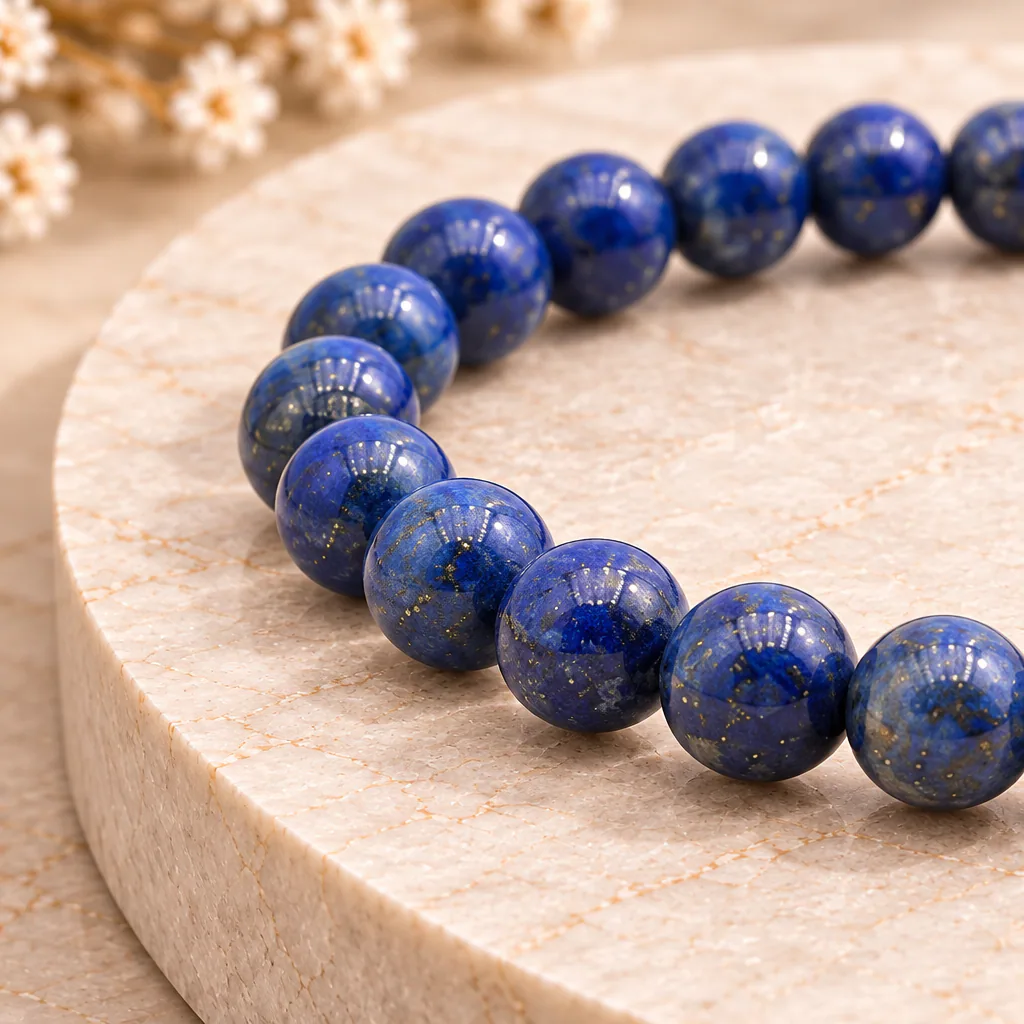Bracelet à boules en Lapis Lazuli · 6 mm · Afghanistan · Grade AA — vue studio 2