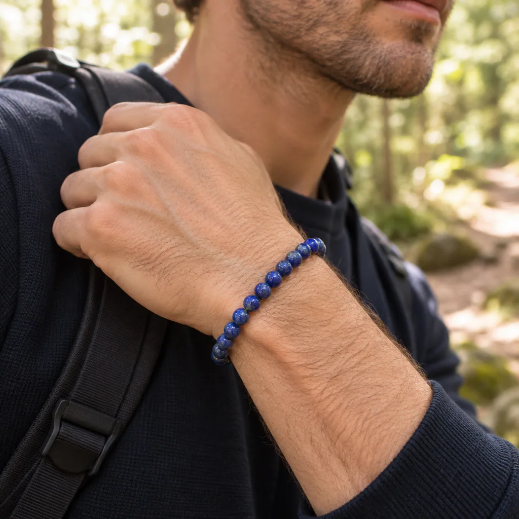 Bracelet à boules en Lapis Lazuli · 6 mm · Afghanistan · Grade AA — vue portée 2