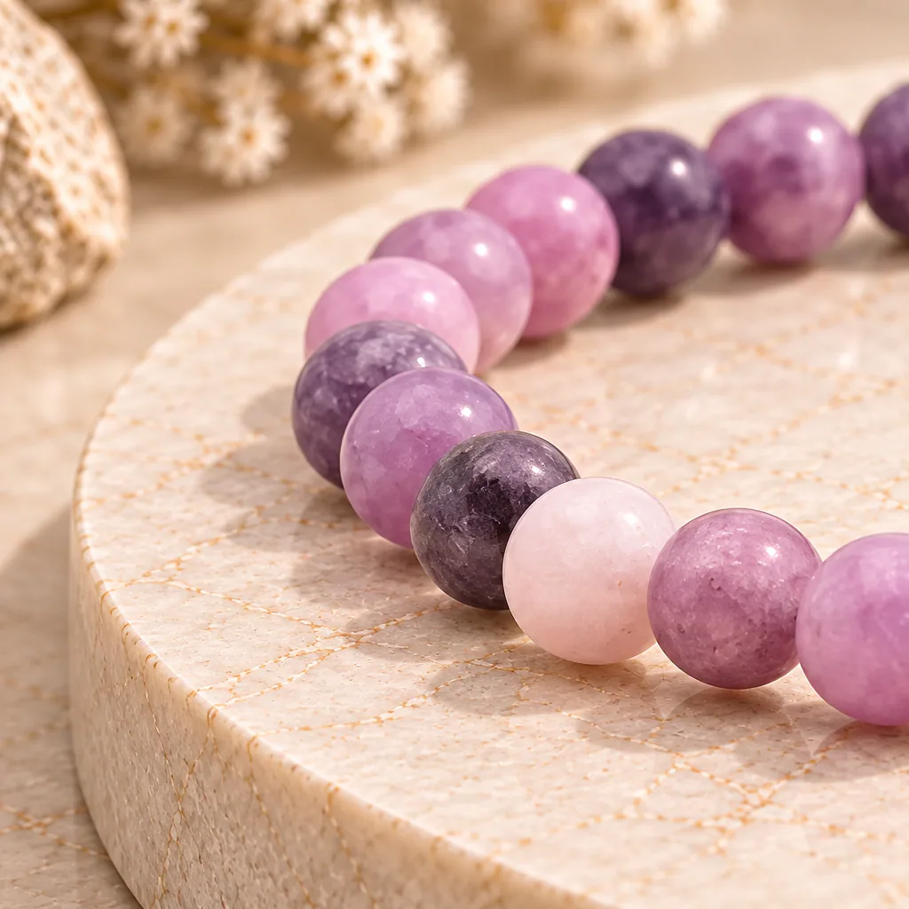 Bracelet à boules en Lépidolite · 6 mm · Madagascar · Grade A+ — vue studio 2