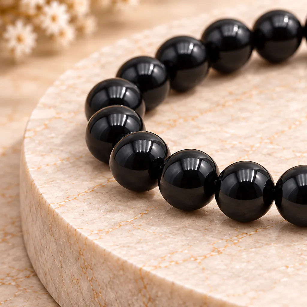 Bracelet à boules en Spinelle noire · 6 mm · Thaïlande · Grade A — vue studio 2