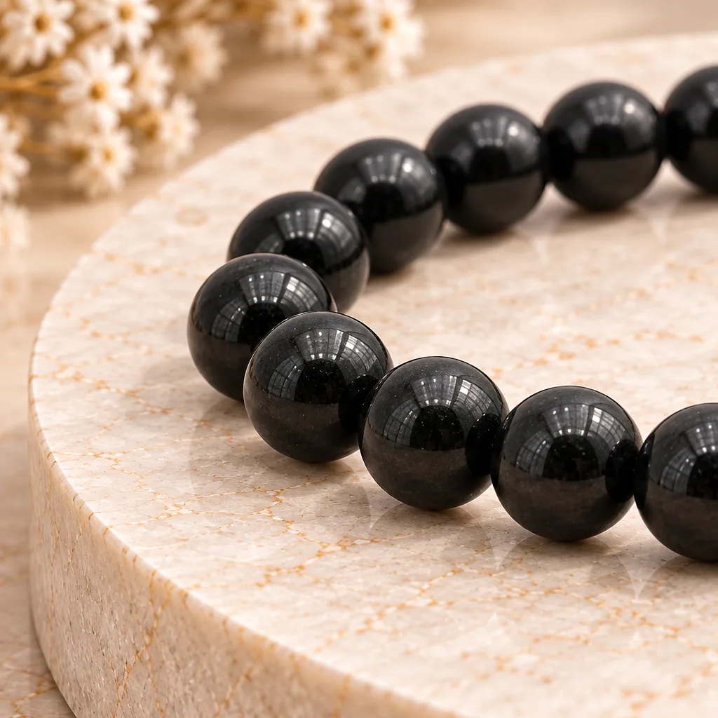 Bracelet à boules en Jais · 6 mm · Mongolie · Grade A — vue studio 2