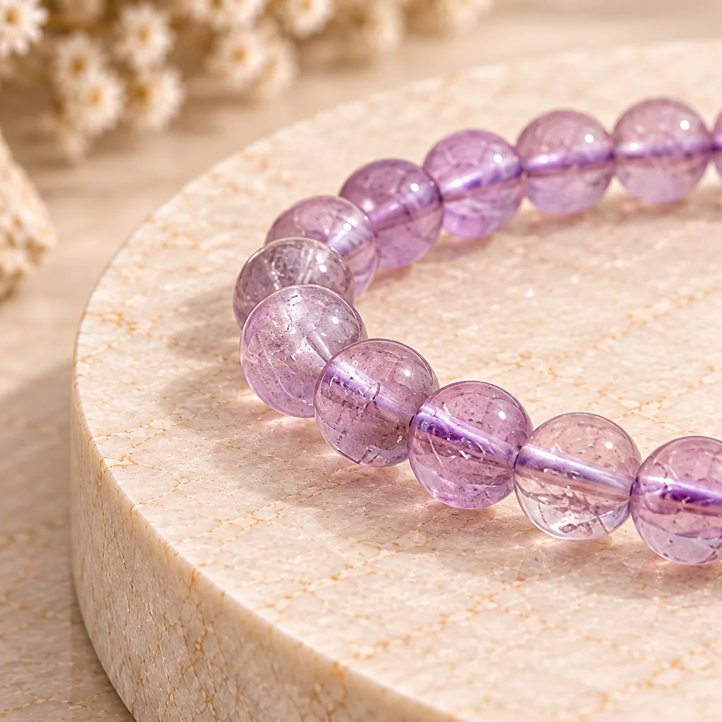 Bracelet à boules en Améthyste claire · 6 mm · Brésil · Grade A+ — vue studio 2