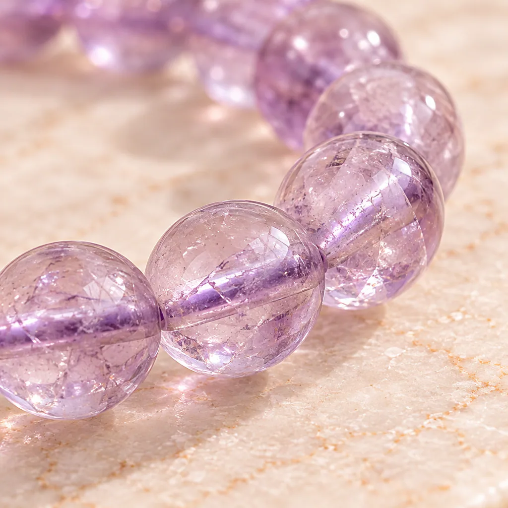 Bracelet à boules en Améthyste claire · 6 mm · Brésil · Grade A+ — vue studio 3
