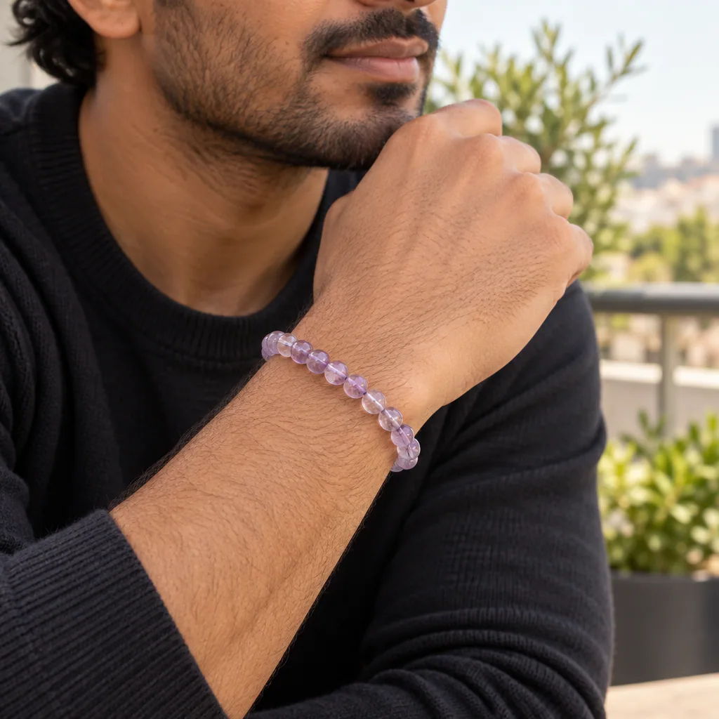 Bracelet à boules en Améthyste claire · 6 mm · Brésil · Grade A+ — vue portée 2
