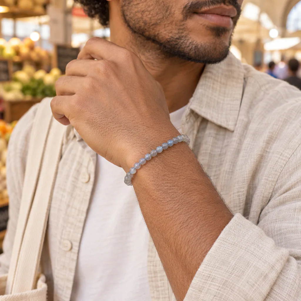Bracelet à boules en Labradorite · 5 mm · Madagascar · Grade AA — vue portée 2
