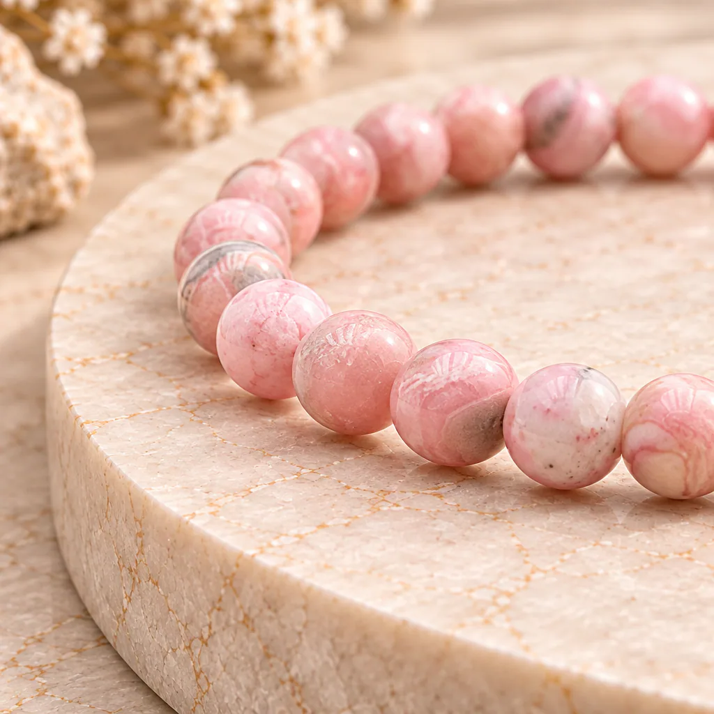 Bracelet à boules en Rhodochrosite · 5 mm · Argentine · Grade AA — vue studio 2