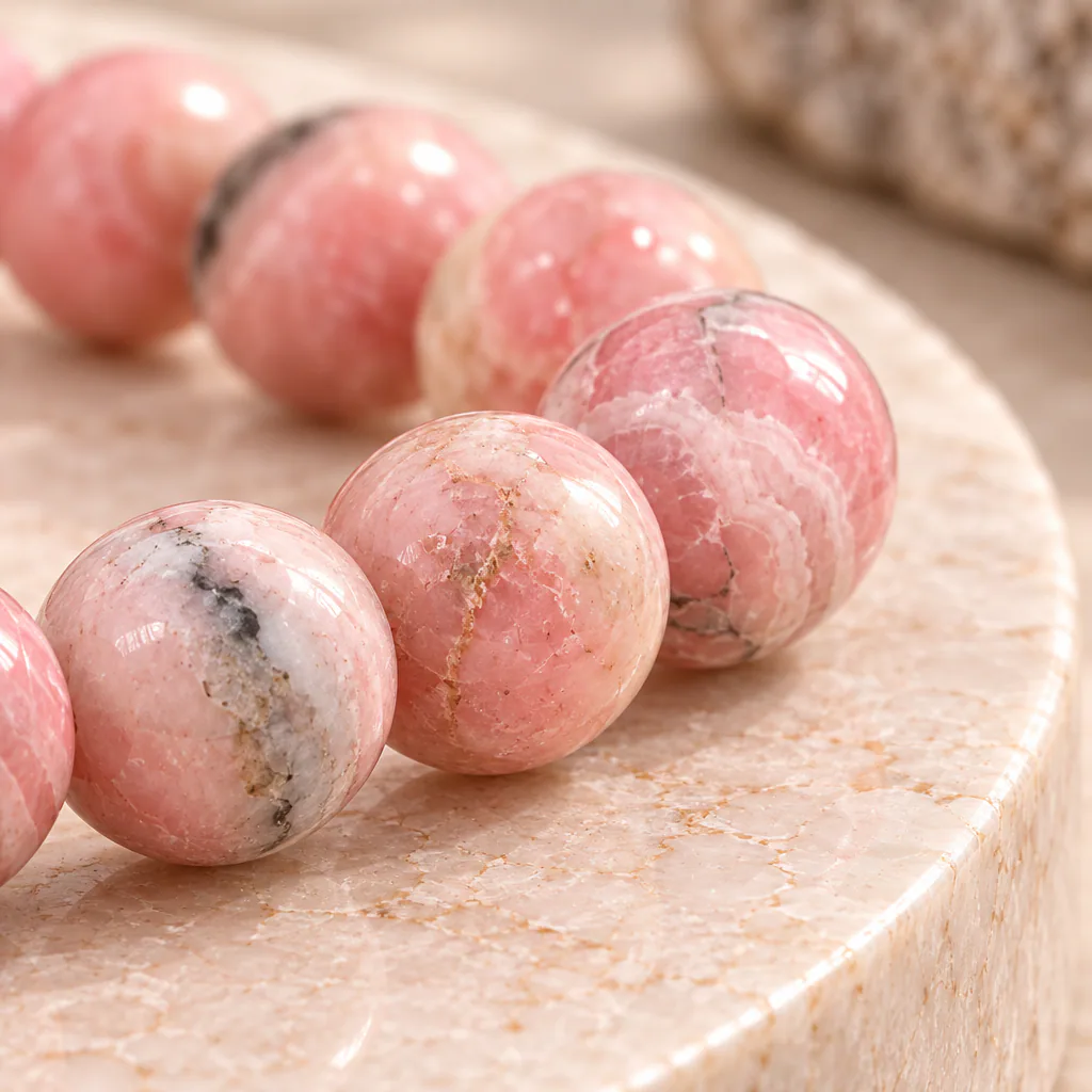 Bracelet à boules en Rhodochrosite · 5 mm · Argentine · Grade AA — vue studio 3