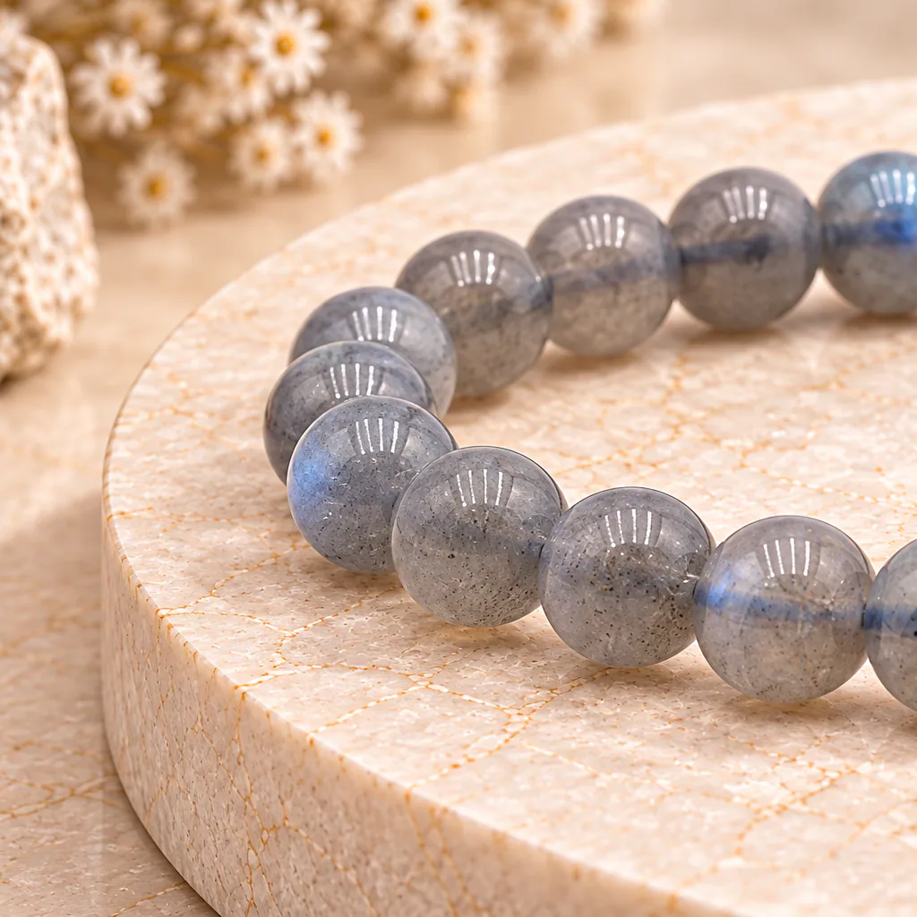 Bracelet à boules en Labradorite · 7 mm · Madagascar · Grade AA — vue studio 2