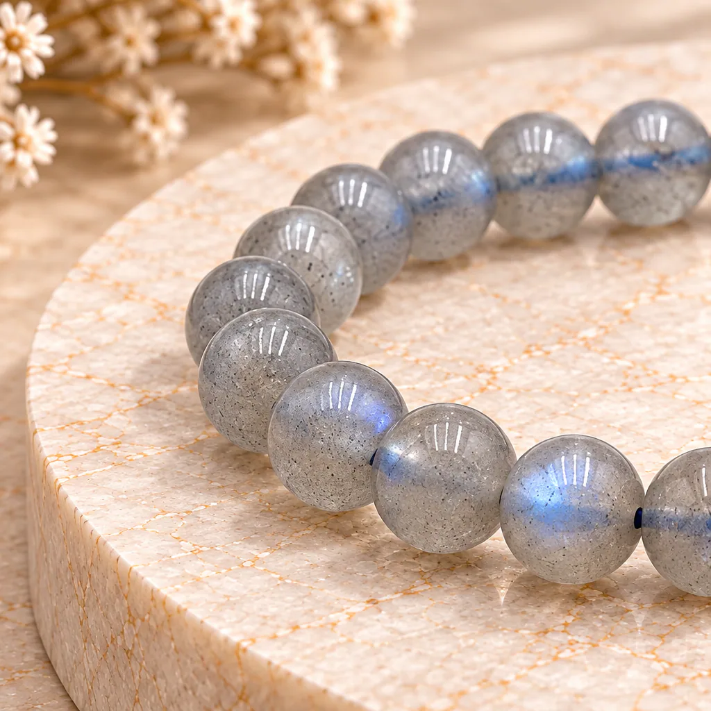 Bracelet à boules en Labradorite · 7 mm · Madagascar · Grade AA+ — vue studio 2