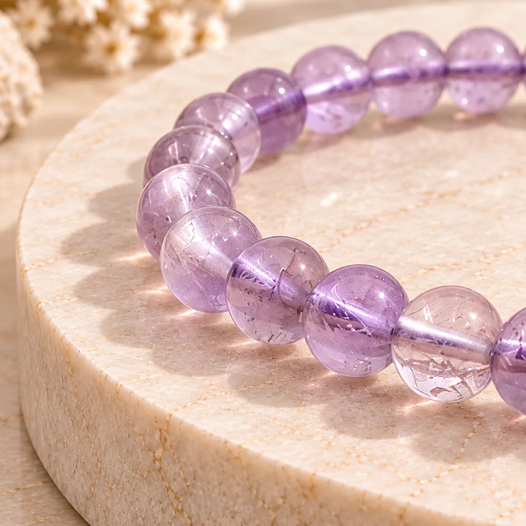 Bracelet à boules en Améthyste claire · 7 mm · Brésil · Grade A+ — vue studio 2