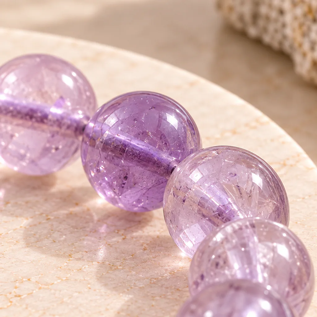 Bracelet à boules en Améthyste claire · 7 mm · Brésil · Grade A+ — vue studio 3
