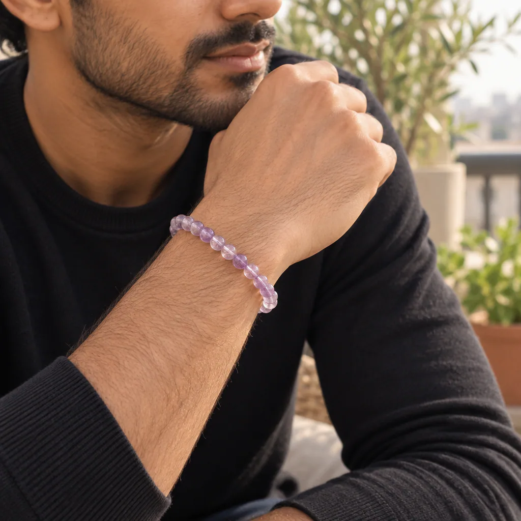 Bracelet à boules en Améthyste claire · 7 mm · Brésil · Grade A+ — vue portée 2