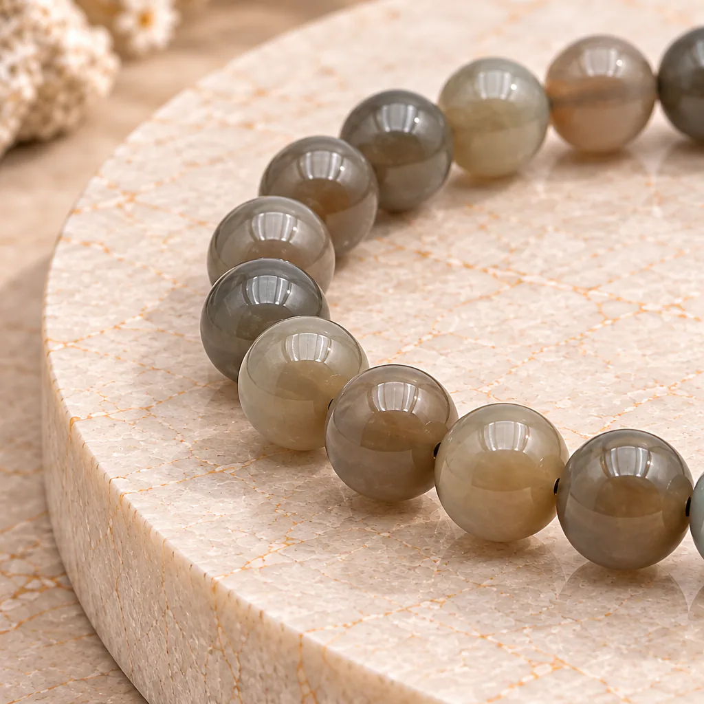 Bracelet à boules en Pierre de lune noire · 7 mm · Inde · Grade AA — vue studio 2