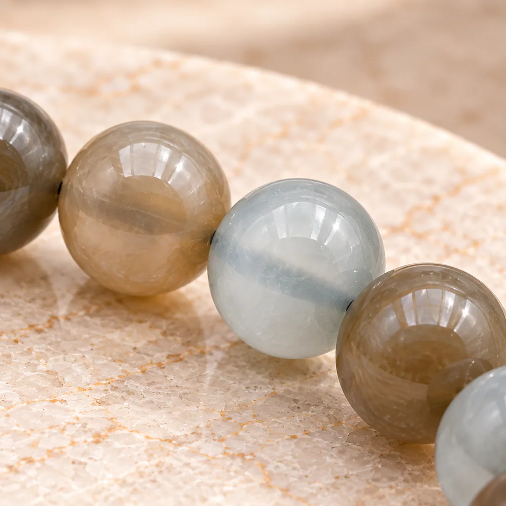 Bracelet à boules en Pierre de lune noire · 7 mm · Inde · Grade AA — vue studio 3