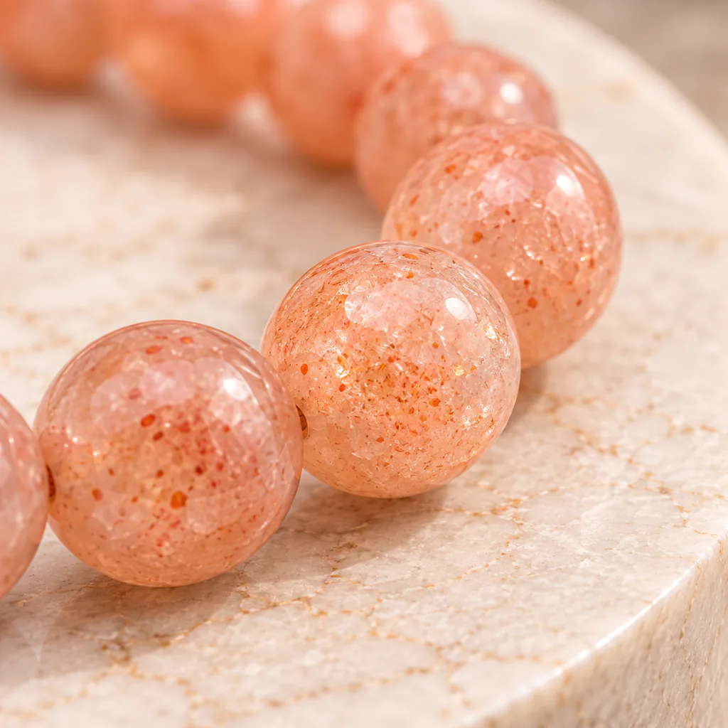 Bracelet à boules en Pierre de soleil · 7 mm · Inde · Grade A — vue studio 3