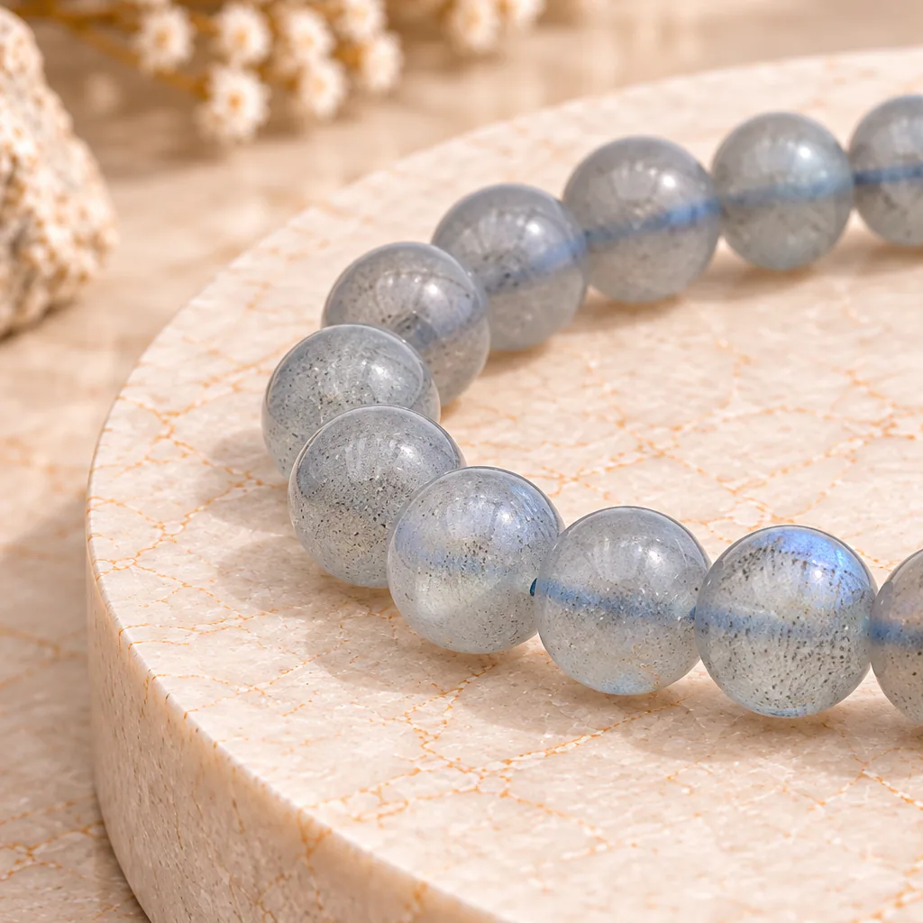 Bracelet à boules en Labradorite · 7 mm · Madagascar · Grade A+ — vue studio 2