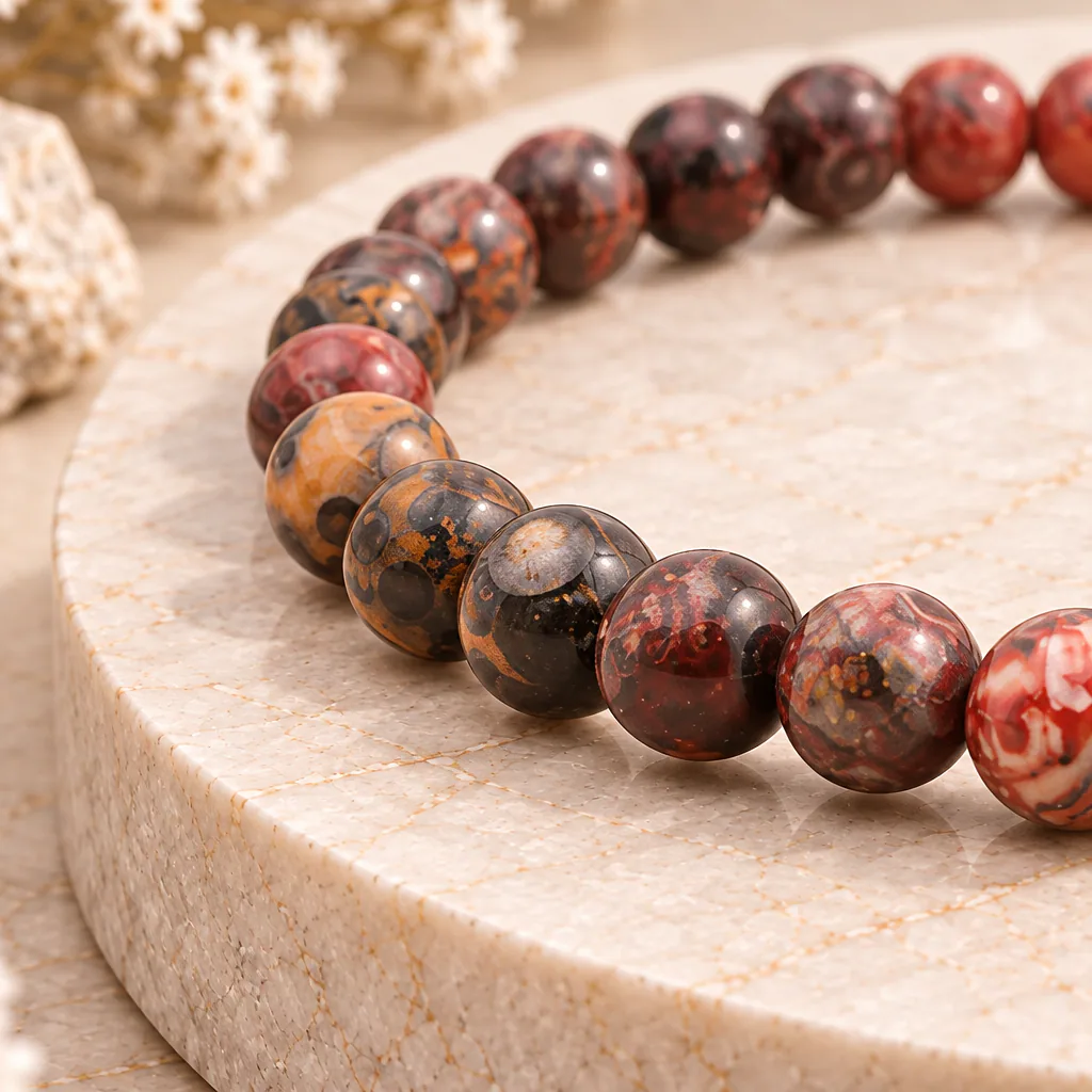 Bracelet à boules en Jaspe léopard · 6 mm · Brésil · Grade A+ — vue studio 2