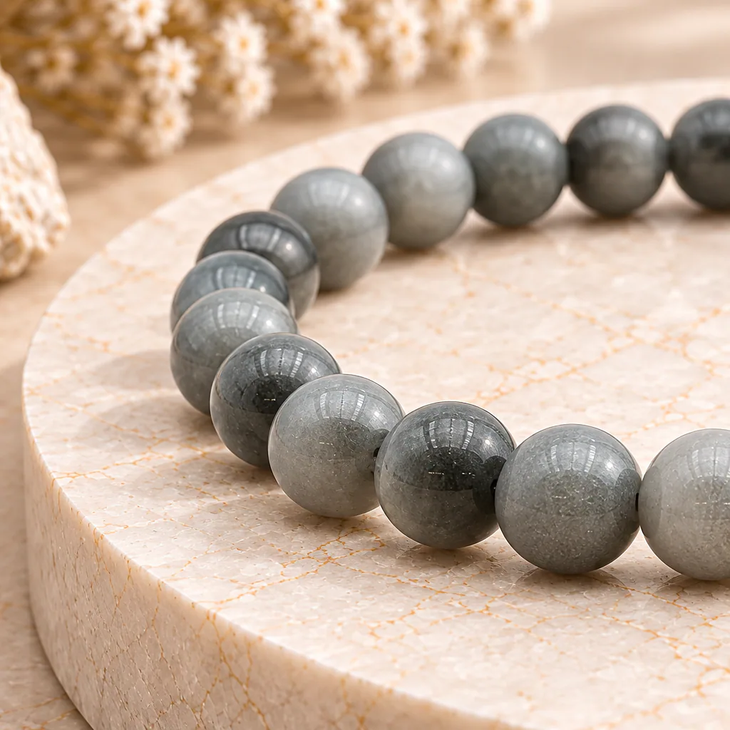 Bracelet à boules en Tourmaline « oeil de chat » · 7 mm · Afrique du Sud · Grade A — vue studio 2