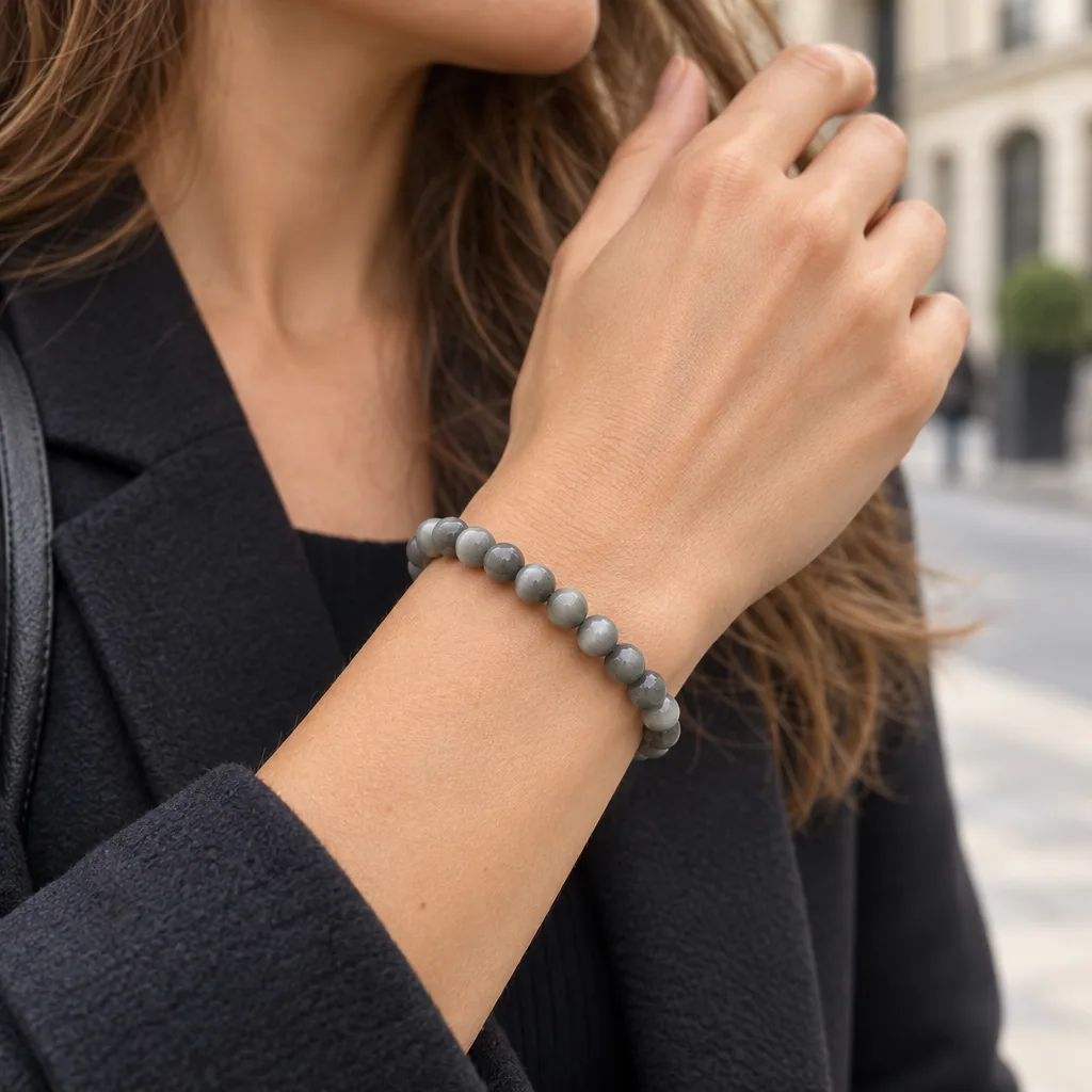 Bracelet à boules en Tourmaline « oeil de chat » · 7 mm · Afrique du Sud · Grade A — vue portée 1