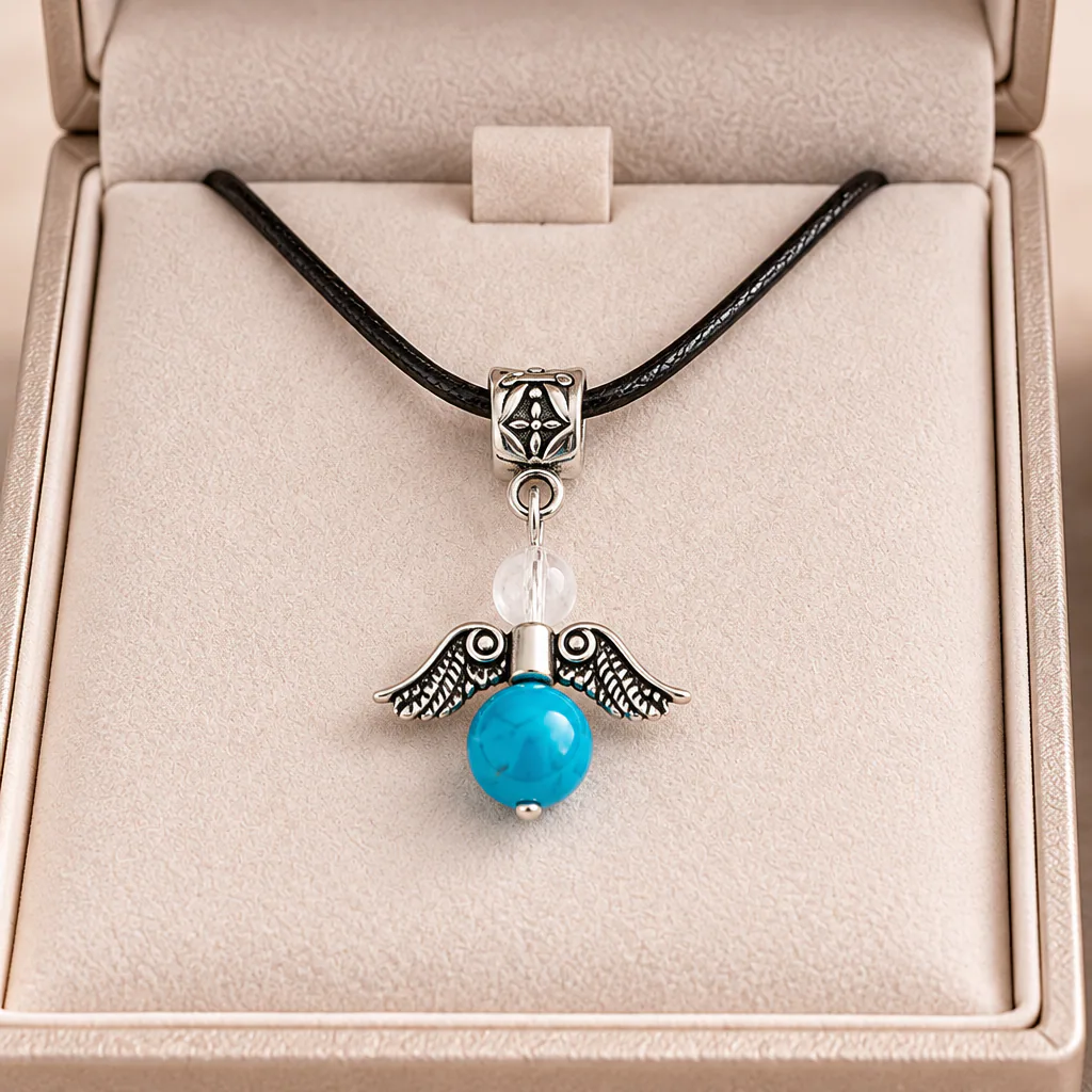 Pendentif « Avelune » · Apatite bleue · 7 mm · Madagascar · Grade A+ — vue studio 2