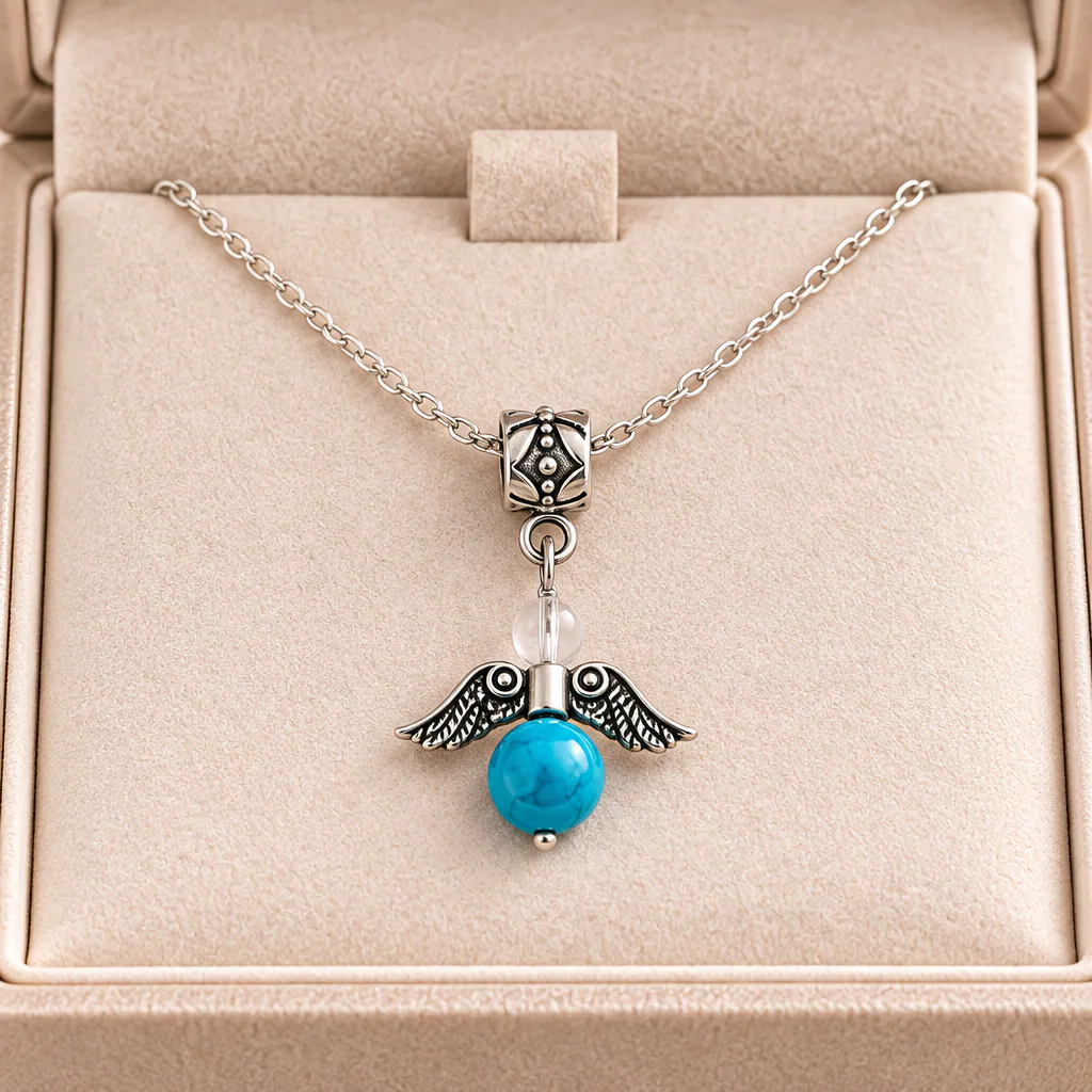 Pendentif « Avelune » · Apatite bleue · 7 mm · Madagascar · Grade A+ — vue studio 3