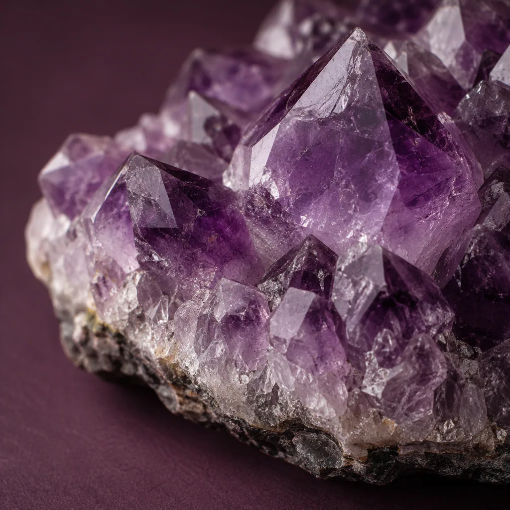Détails cristallins d’une améthyste aux nuances violettes