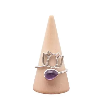 Bague « Lotus » réglable en Argent 925 et Améthyste - Les