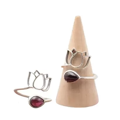 Bague « Lotus » réglable en Argent 925 et Grenat & Rhodolite -
