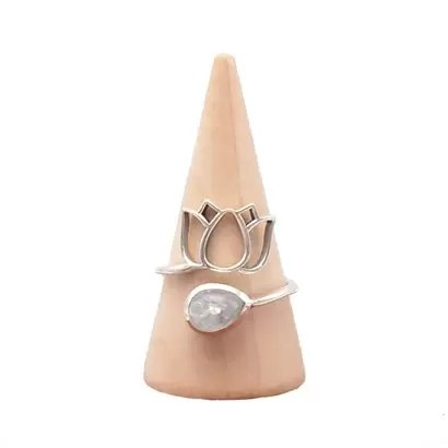 Bague « Lotus » réglable en Argent 925 et Péristerite - Les