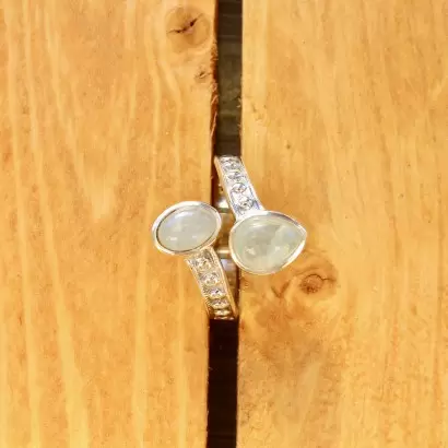 Bague « Xéna » réglable en Argent 925 et Aigue marine - Les
