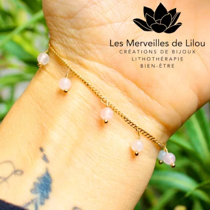 Bracelet Léna en Quartz rose & Plaqué Or - Les Merveilles de