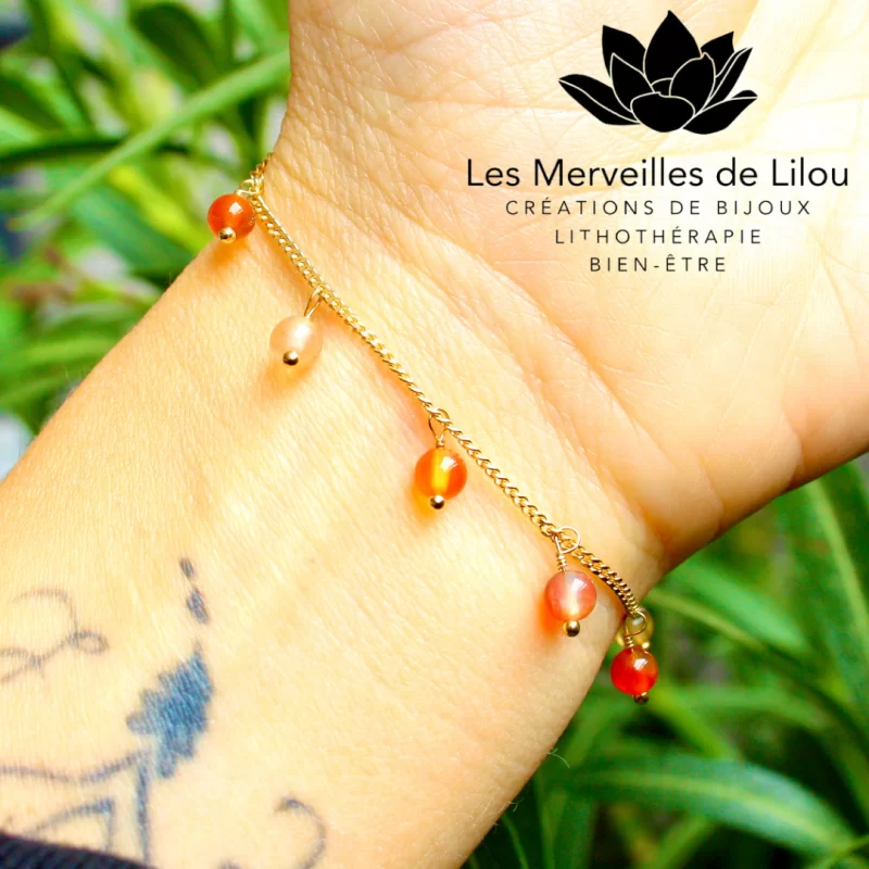 Bracelet Léna en Cornaline & Plaqué Or - Les Merveilles de Lilou