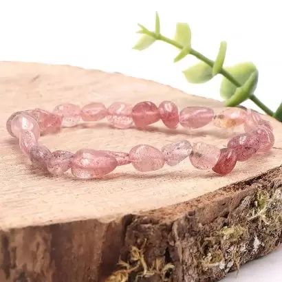 Bracelet Pierres Roulées en Quartz Fraise (Hématoïde) - Les