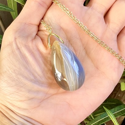 Collier sautoir en Agate du Botswana - Les Merveilles de Lilou