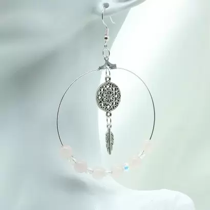 Boucles d'oreilles « Ludivine » en Quartz rose - Les Merveilles